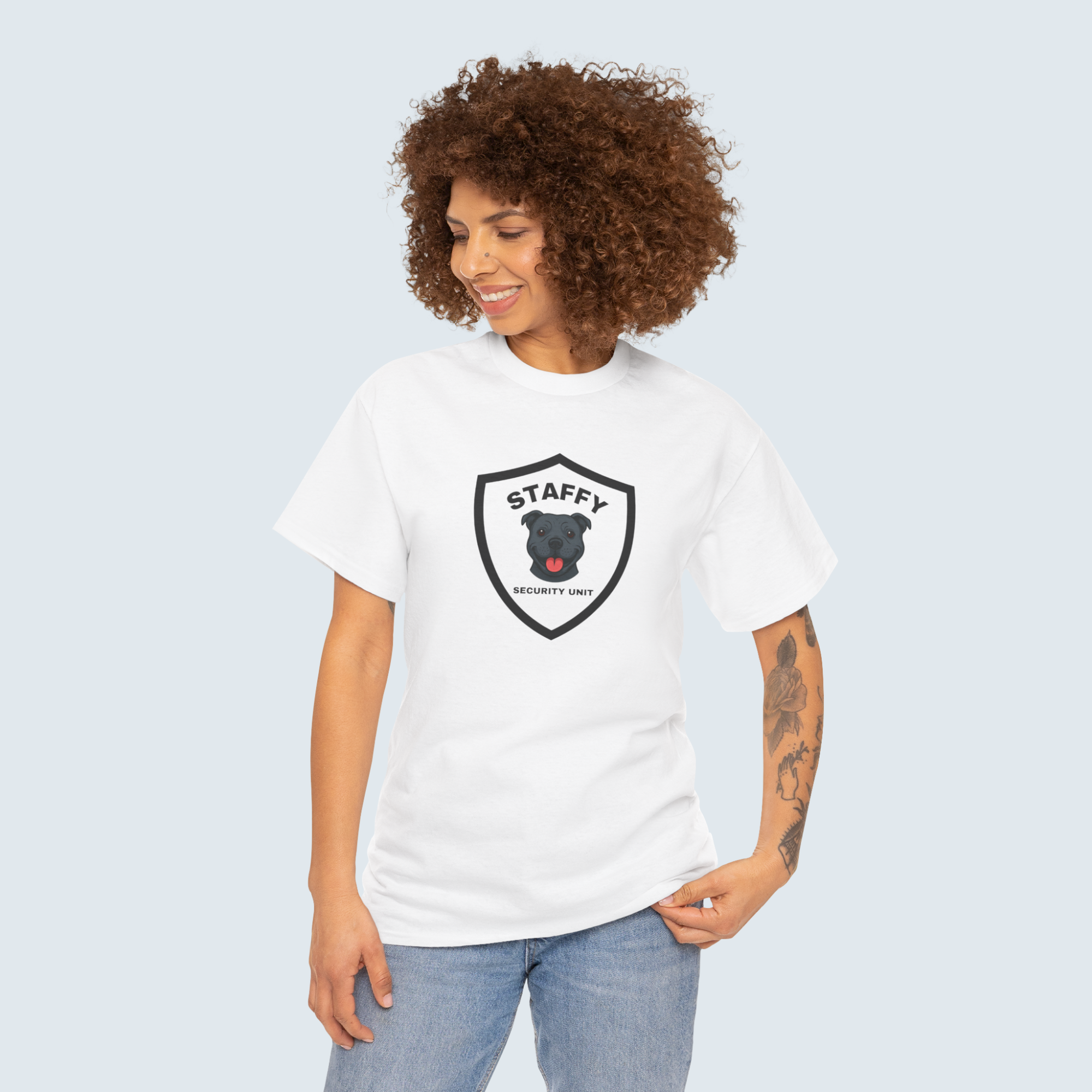 Staffy Security Dog Badge Tee — Unisex